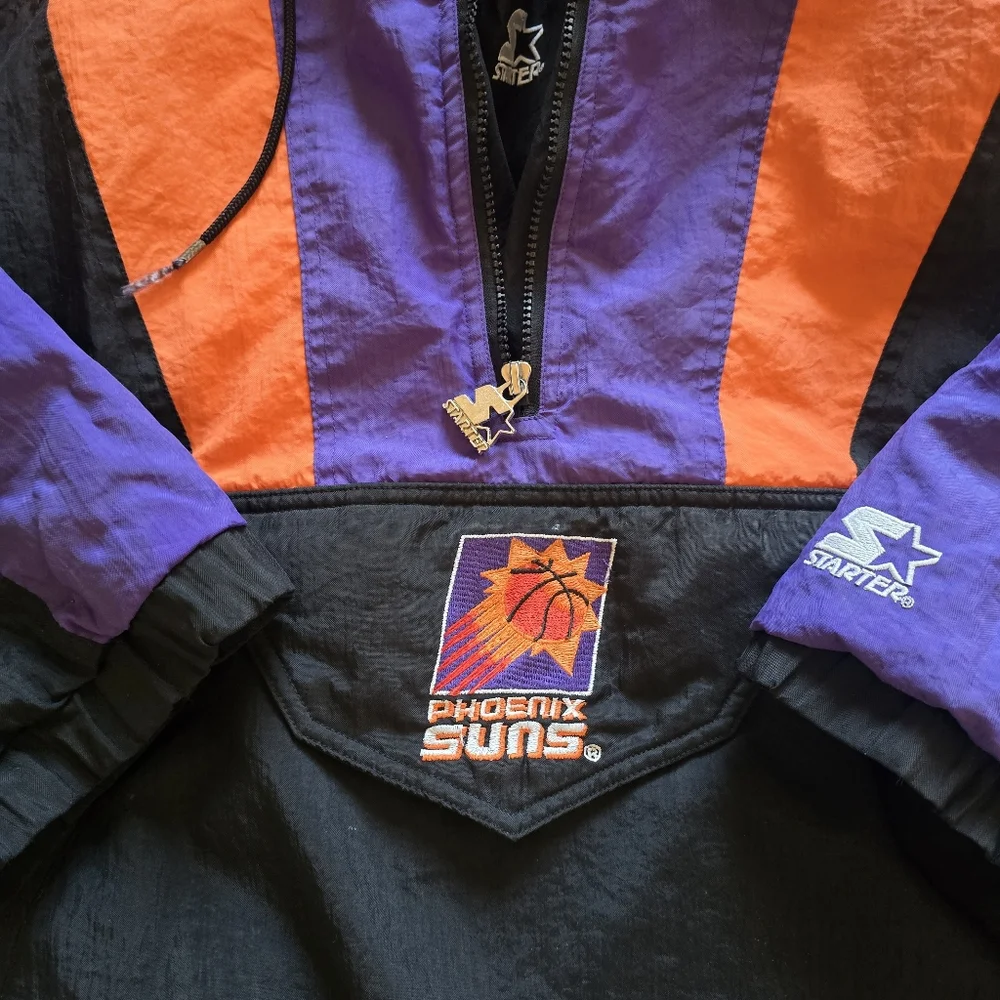 Vtg Phoenix Suns Starter Puffy Jacket Sz XL hoodie half zip pouch NBA **FLAWS**
